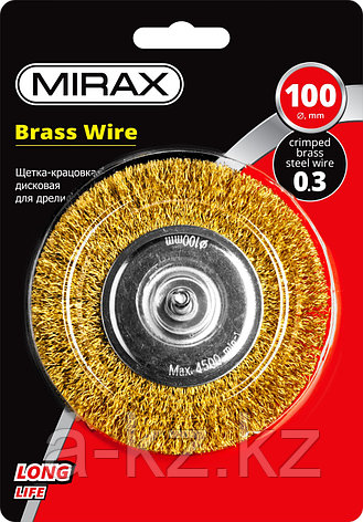 MIRAX 100 мм, витая стальная латунированная проволока 0.3 мм, щетка дисковая для дрели (35145-100), фото 2