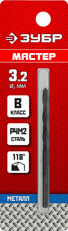 ЗУБР 3.2 х 65 мм, сталь Р4М2, класс В, сверло по металлу (29605-3.2), фото 2