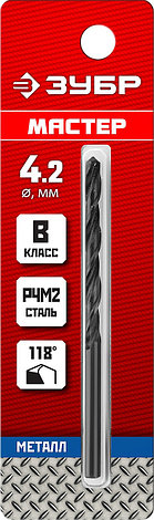 ЗУБР 4.2 х 75 мм, сталь Р4М2, класс В, сверло по металлу (29605-4.2), фото 2