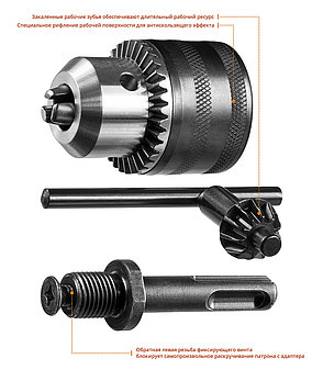 ЗУБР переходник SDS+, ударный ключевой патрон, набор (29081-H3), фото 3