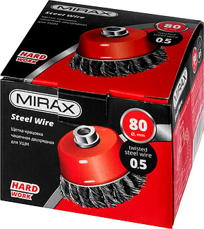 MIRAX 80 мм, жгутированная стальная проволока 0.5 мм, чашечная щетка-крацовка для УШМ (35104-080-2), фото 2