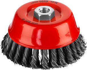 MIRAX 120 мм, жгутированная стальная проволока 0.5 мм, чашечная щетка-крацовка для УШМ (35104-120-2), фото 1