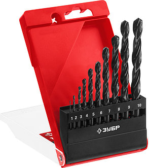 ЗУБР 10 шт, (1-10 мм), сталь Р4М2, класс В, набор сверл по металлу (29605-H10), фото 1