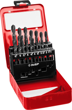 ЗУБР 19 шт, (1-10 мм), сталь Р4М2, класс В, мет.бокс, набор сверл по металлу (29605-H19), фото 1