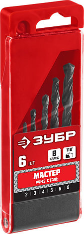 ЗУБР 6 шт, (2-8 мм), сталь Р4М2, класс В, набор сверл по металлу (29605-H6), фото 2