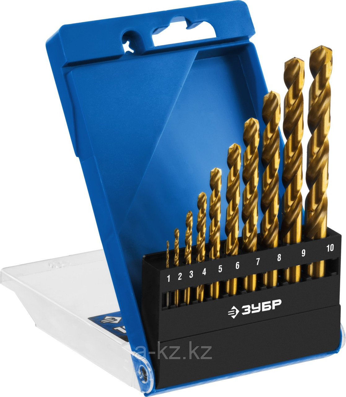 ЗУБР ТИТАН, 10 шт, (1-10 мм), сталь Р6М5, класс А, титановое покрытие, набор сверл по металлу, Профессионал