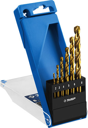 ЗУБР ТИТАН, 6 шт, (2-8 мм), сталь Р6М5, класс А, титановое покрытие, набор сверл по металлу, Профессионал, фото 1