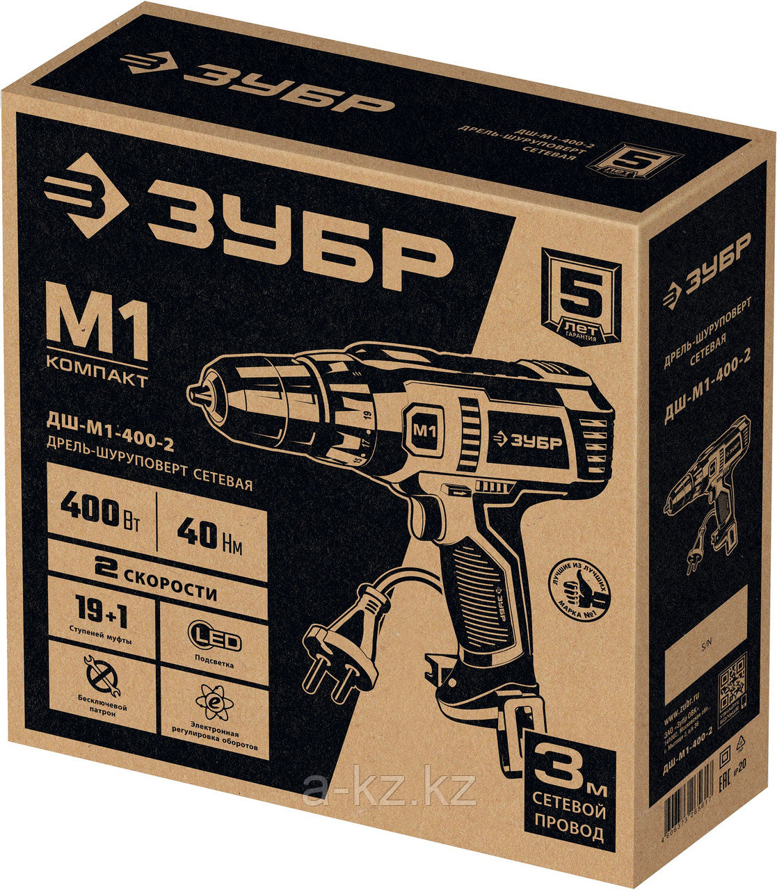 ЗУБР 400 Вт, 40 Н·м, сетевая дрель-шуруповерт (ДШ-М1-400-2)