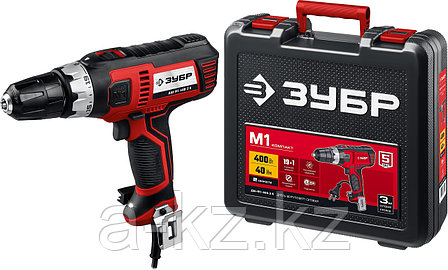 ЗУБР 400 Вт, 40 Н·м, кейс, сетевая дрель-шуруповерт (ДШ-М1-400-2 К), фото 1