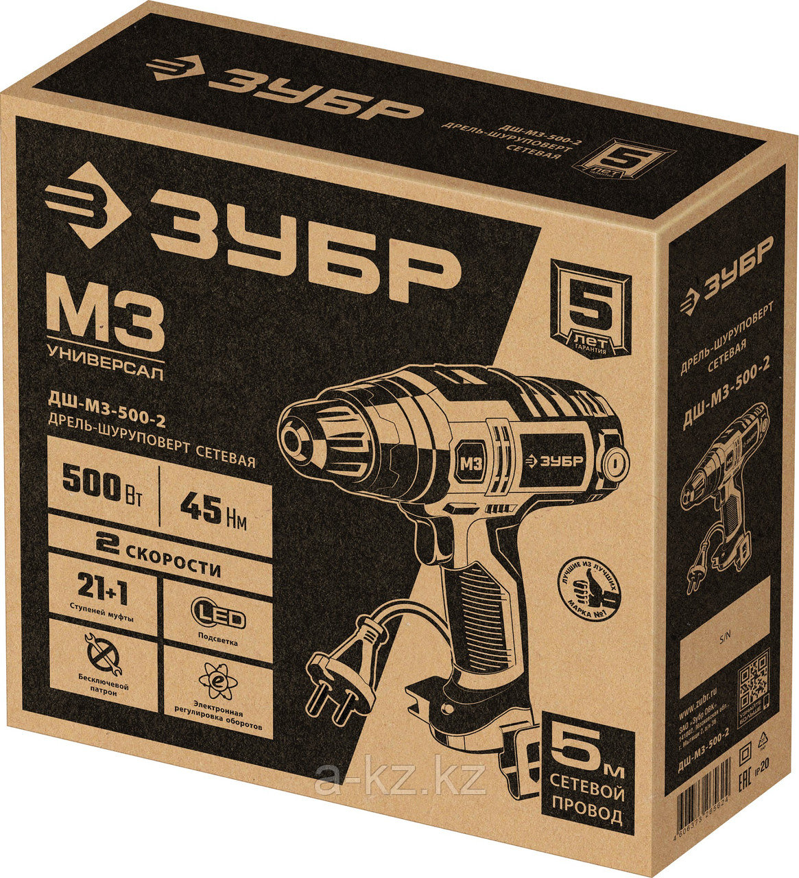ЗУБР 500 Вт, 45 Н·м, сетевая дрель-шуруповерт (ДШ-М3-500-2)