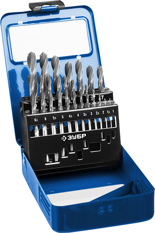 ЗУБР ПРОФ-В, 19 шт, (1-10 мм), сталь Р6М5, класс В, мет.бокс, набор сверл по металлу, Профессионал (29621-H19), фото 1