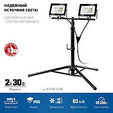 ЗУБР ПСК 30х2, 2 х 30 Вт, 6500 К, IP 65, 1.6 м, светодиодные прожекторы на штативе, Профессионал (57145-2-30), фото 4