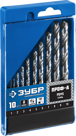 ЗУБР ПРОФ-А, 10 шт, (1-10 мм), сталь Р6М5, класс А, набор сверл по металлу, Профессионал (29625-H10), фото 2