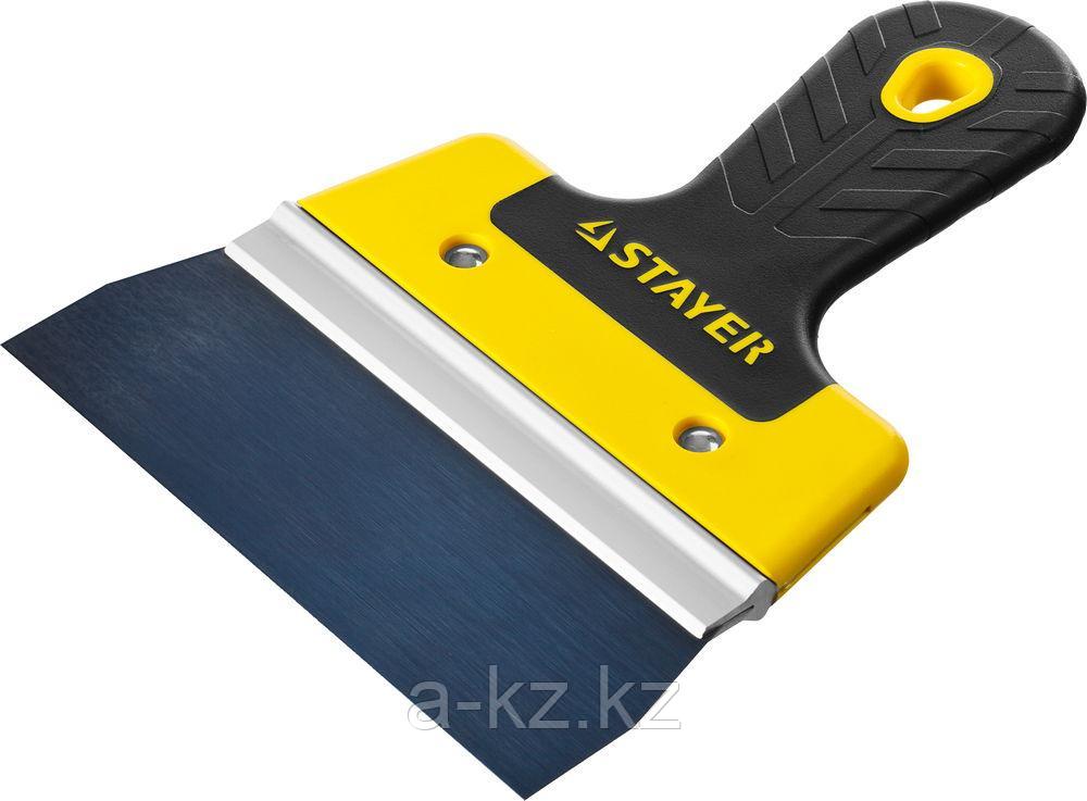 STAYER PROFlat, 150 мм, усиленная алюминиевая направляющая, двухкомпонентная ручка, анодированный, фасадный