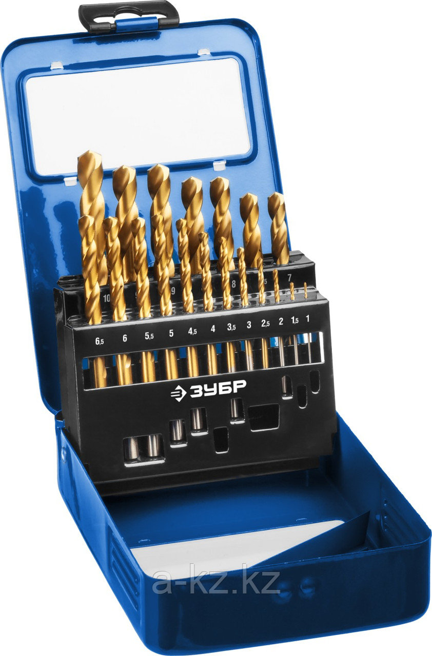 ЗУБР Кобальт, 19 шт, (1-10 мм), сталь Р6М5К5, класс А, мет.бокс, набор сверл по металлу, Профессионал