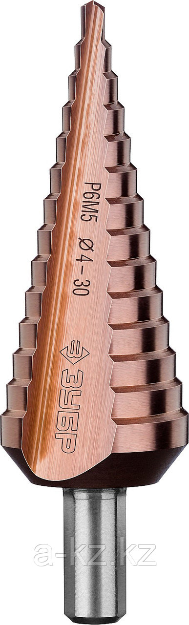 ЗУБР Кобальт, 4-30 мм, 14 ступеней, сталь Р6М5, кобальтовое покрытие, ступенчатое сверло, Профессионал