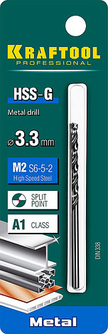 KRAFTOOL HSS-G, 3.3 х 65 мм, сталь P6M5, сверло по металлу (29651-3.3), фото 2