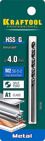 KRAFTOOL HSS-G, 4.0 х 75 мм, сталь P6M5, сверло по металлу (29651-4), фото 2