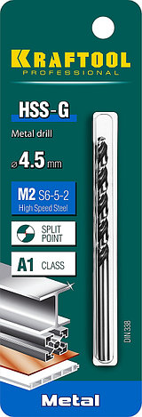 KRAFTOOL HSS-G, 4.5 х 80 мм, сталь P6M5, сверло по металлу (29651-4.5), фото 2