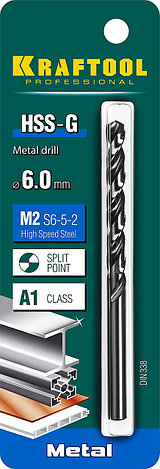 KRAFTOOL HSS-G, 6.0 х 93 мм, сталь P6M5, сверло по металлу (29651-6), фото 2