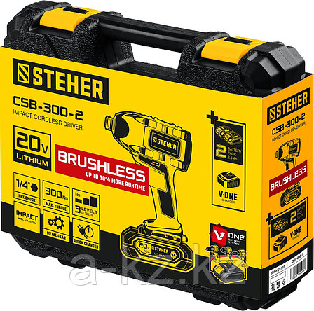 STEHER V1, 20 В, 300 Н·м, 2 АКБ (2 А·ч), бесщеточный винтоверт, кейс (CSB-300-2), фото 1