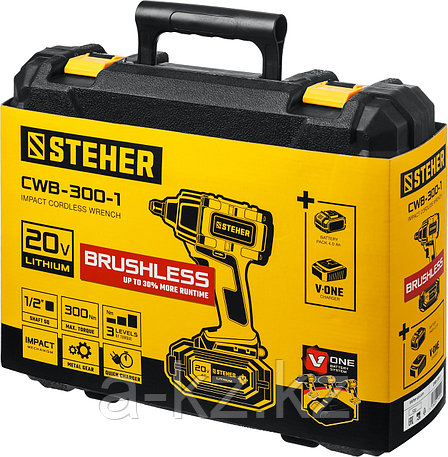 STEHER V1, 20 В, 300 Н·м, 1 АКБ (4 А·ч), бесщеточный гайковерт, кейс (CWB-300-1), фото 1