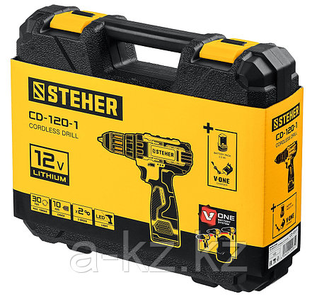 STEHER 12 В, 30 Н·м, 1 АКБ (2 А·ч), дрель-шуруповерт, кейс (CD-120-1), фото 1