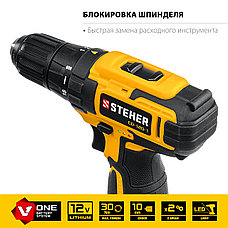 STEHER 12 В, 30 Н·м, 1 АКБ (2 А·ч), дрель-шуруповерт, кейс (CD-120-1), фото 5