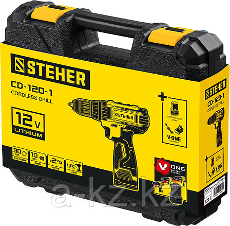 STEHER 12 В, 30 Н·м, 2 АКБ (2 А·ч), дрель-шуруповерт, кейс (CD-120-2), фото 1