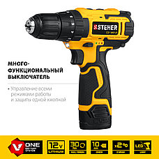 STEHER 12 В, 30 Н·м, 2 АКБ (2 А·ч), дрель-шуруповерт, кейс (CD-120-2), фото 4