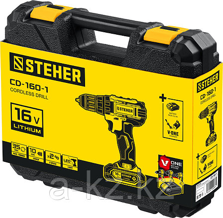 STEHER 16 В, 35 Н·м, 1 АКБ (2 А·ч), дрель-шуруповерт, кейс (CD-160-1), фото 1
