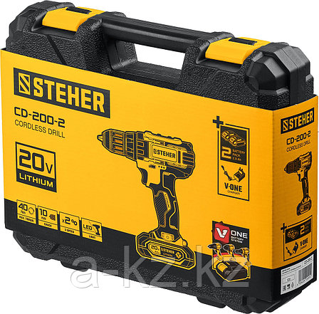 STEHER V1, 20 В, 40 Н·м, 2 АКБ (2 А·ч), дрель-шуруповерт, кейс (CD-200-2), фото 1
