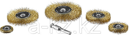 ЗУБР 5 шт, 25/40/55/63/78 мм, витая латунированная, стальная проволока, набор дисковых щеток-крацовок для, фото 1