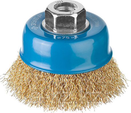 ЗУБР 75 мм, витая стальная латунированная проволока 0.3 мм, чашечная щетка-крацовка для УШМ, Профессионал, фото 1