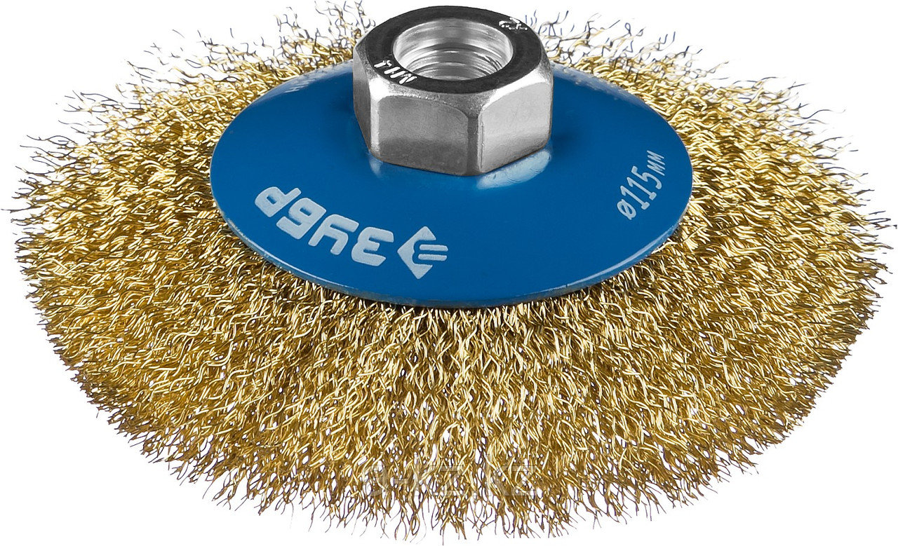 ЗУБР 115 мм, витая стальная латунированная проволока 0.3 мм, коническая щетка-крацовка для УШМ, Профессионал