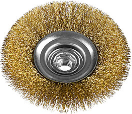 ЗУБР 115 мм, витая стальная латунированная проволока 0.3 мм, коническая щетка-крацовка для УШМ, Профессионал, фото 3