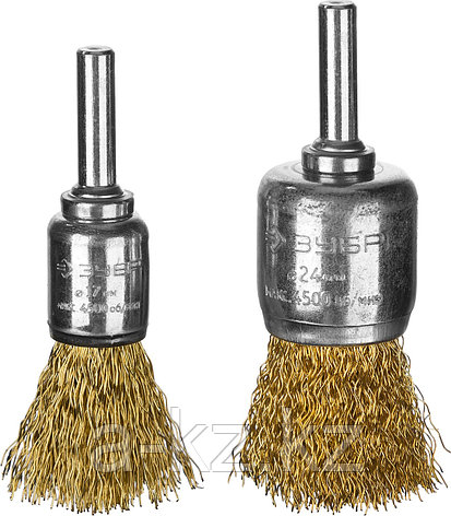 ЗУБР 2 шт, 17, 24 мм, витая стальная латунированная проволока 0.3 мм, набор кистевых щеток-крацовок для УШМ,, фото 1