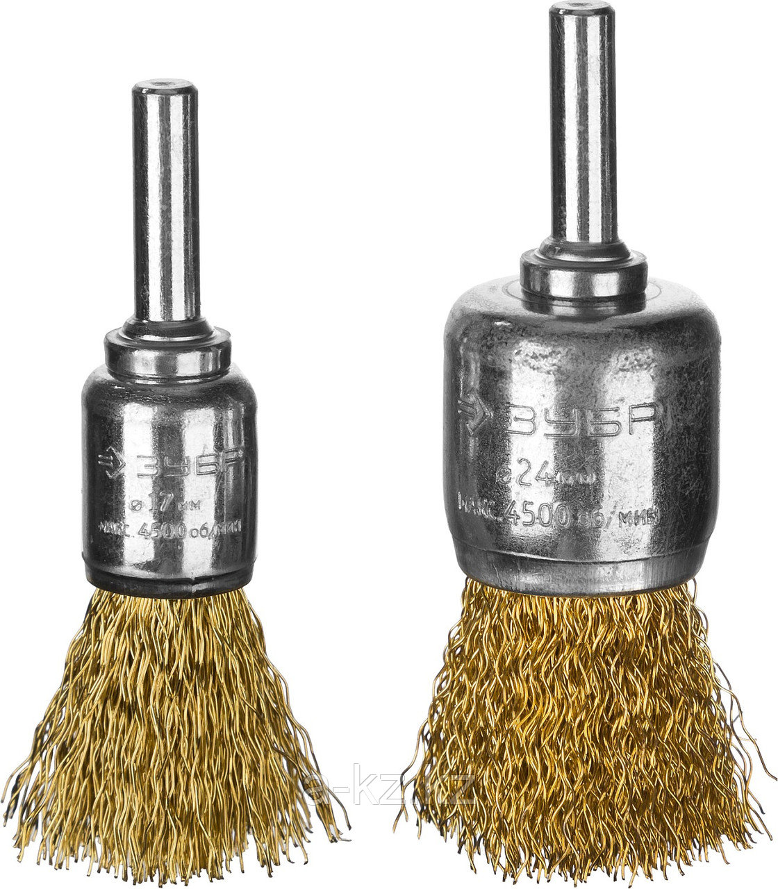 ЗУБР 2 шт, 17, 24 мм, витая стальная латунированная проволока 0.3 мм, набор кистевых щеток-крацовок для УШМ,