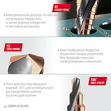 KRAFTOOL COBALT 3 шт., 4-32мм, азотирование, винтовая спираль, набор сверл ступенчатых(29691-4-32-H3), фото 5