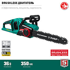 ЗУБР С1-18, 36 В, 35 см шина, без АКБ, бесщеточная цепная пила (ПЦЛ-3635), фото 3