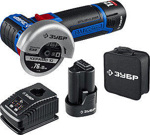ЗУБР 12 В, d76 мм, 2 АКБ тип Т7 (2 А·ч), бесщеточная УШМ, сумка, Профессионал (AB-76-22), фото 1