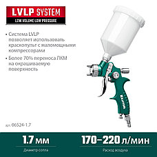 KRAFTOOL AirFlat, LVLP, 1.7 мм, пневматический краскопульт с верхним бачком (06524-1.7), фото 2