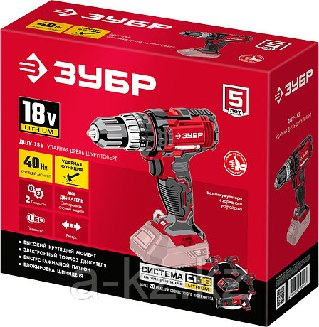 ЗУБР С1-18, 18 В, 40 Н·м, без АКБ, ударная дрель-шуруповерт (ДШУ-185), фото 1