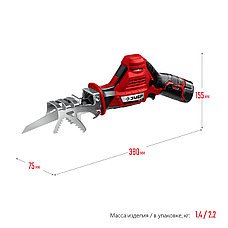 ЗУБР С1-12, 12 В, 80 мм, 2 АКБ (2 А·ч), сабельная пила (СПЛ-125-22), фото 2