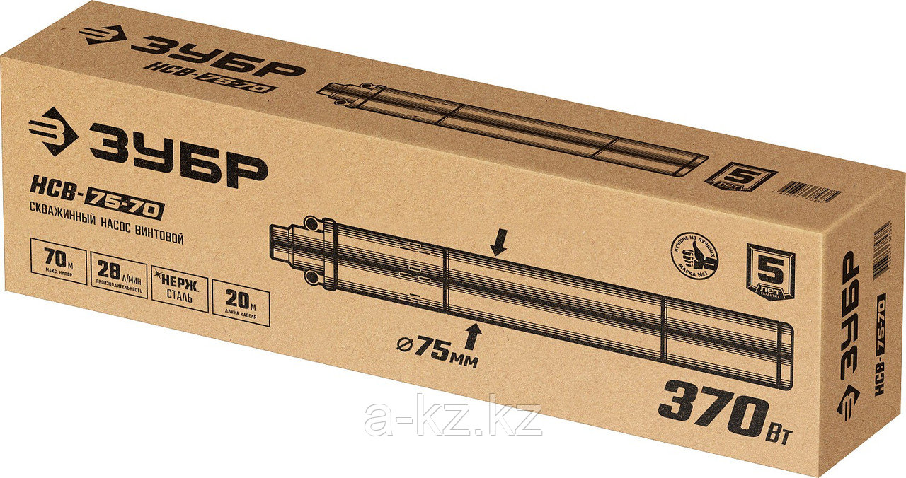 ЗУБР 370 Вт, 70 м напор, скважинный насос винтовой, корпус из нержавеющей стали (НСВ-75-70)