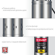 ЗУБР 550 Вт, 90 м напор, скважинный насос винтовой, корпус из нержавеющей стали (НСВ-75-90), фото 5