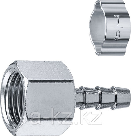 ЗУБР штуцер ″елочка″, 6 мм - 1/4″F, переходник с обжимным хомутом, Профессионал (64923-1/4-06), фото 1