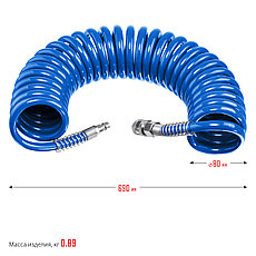 ЗУБР 10 м, 8 х 12 мм, 15 бар, воздушный спиральный шланг с фитингами рапид, Профессионал (6472-10), фото 3