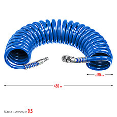 ЗУБР 5 м, 8 х 12 мм, 15 бар, воздушный спиральный шланг с фитингами рапид, Профессионал (6472-05), фото 3