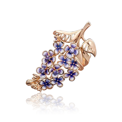 Золотая Брошь «Сирень» из красного золота с фианитами и эмалью, 585 проба 2,14 гр